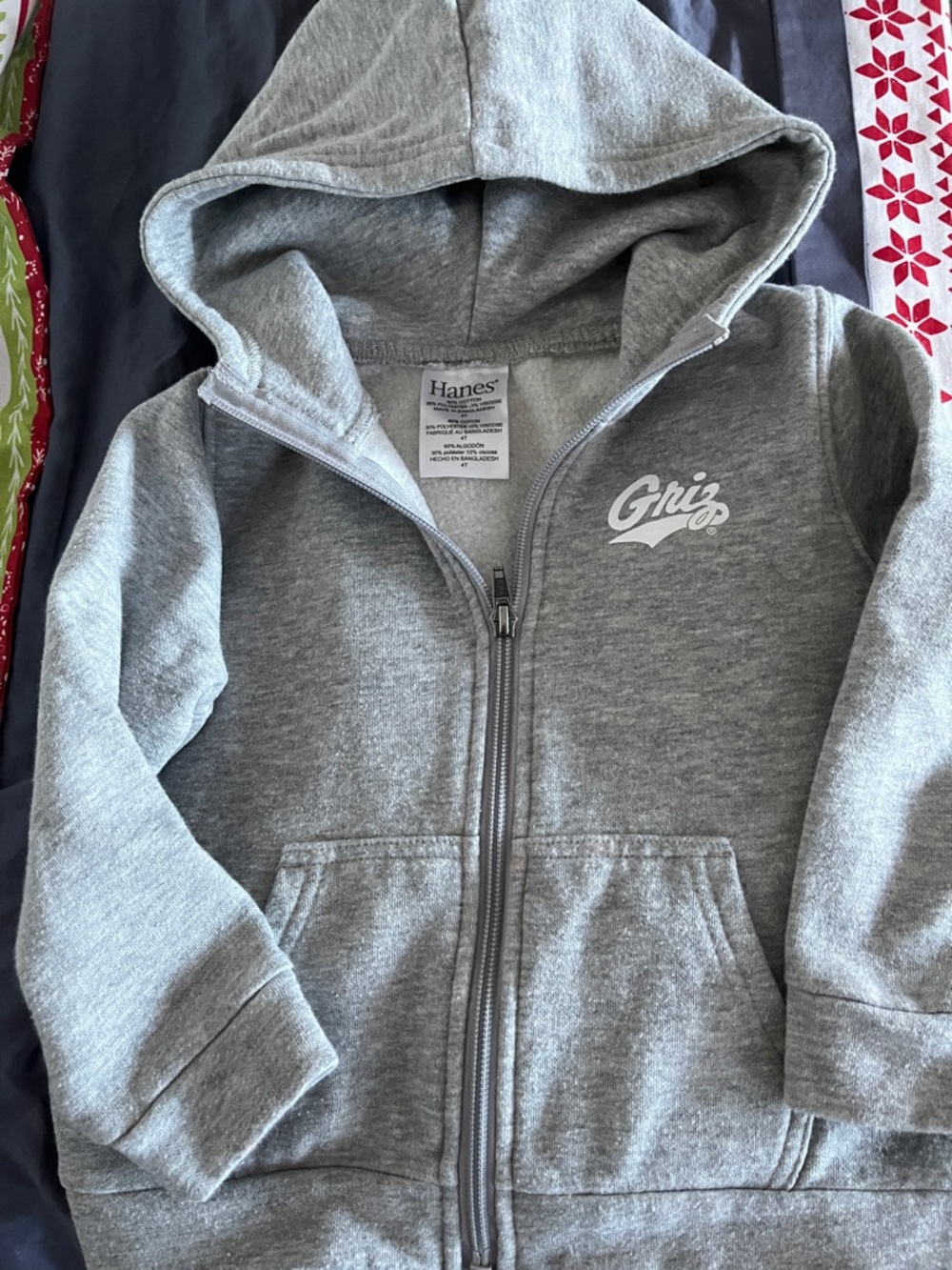 Hanes Kids Gray Full-Zip Hoodie with 'Griz' Logo